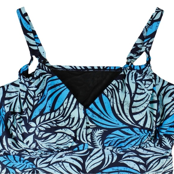 Swimsuits for All Blue Leaves Printed V-Neck Swim Dress Vacation Resort Beach 22 - Picture 4 of 9